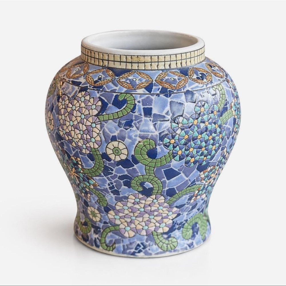 Blue Mosaic Floral Ceramic Vase